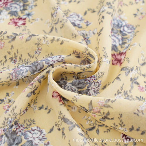 Custom Printed Floral Polyester Breathable Chiffon Fabric